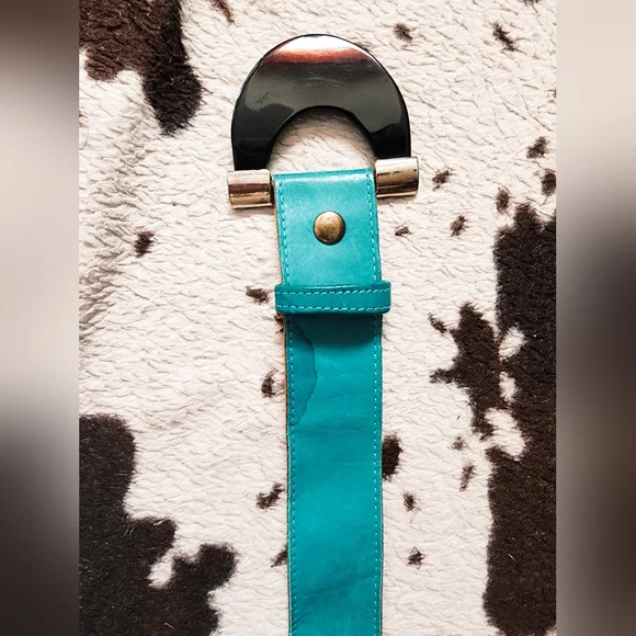 WOMEN'S 80'S WIDE BELT - TEAL - Picture 3 of 4